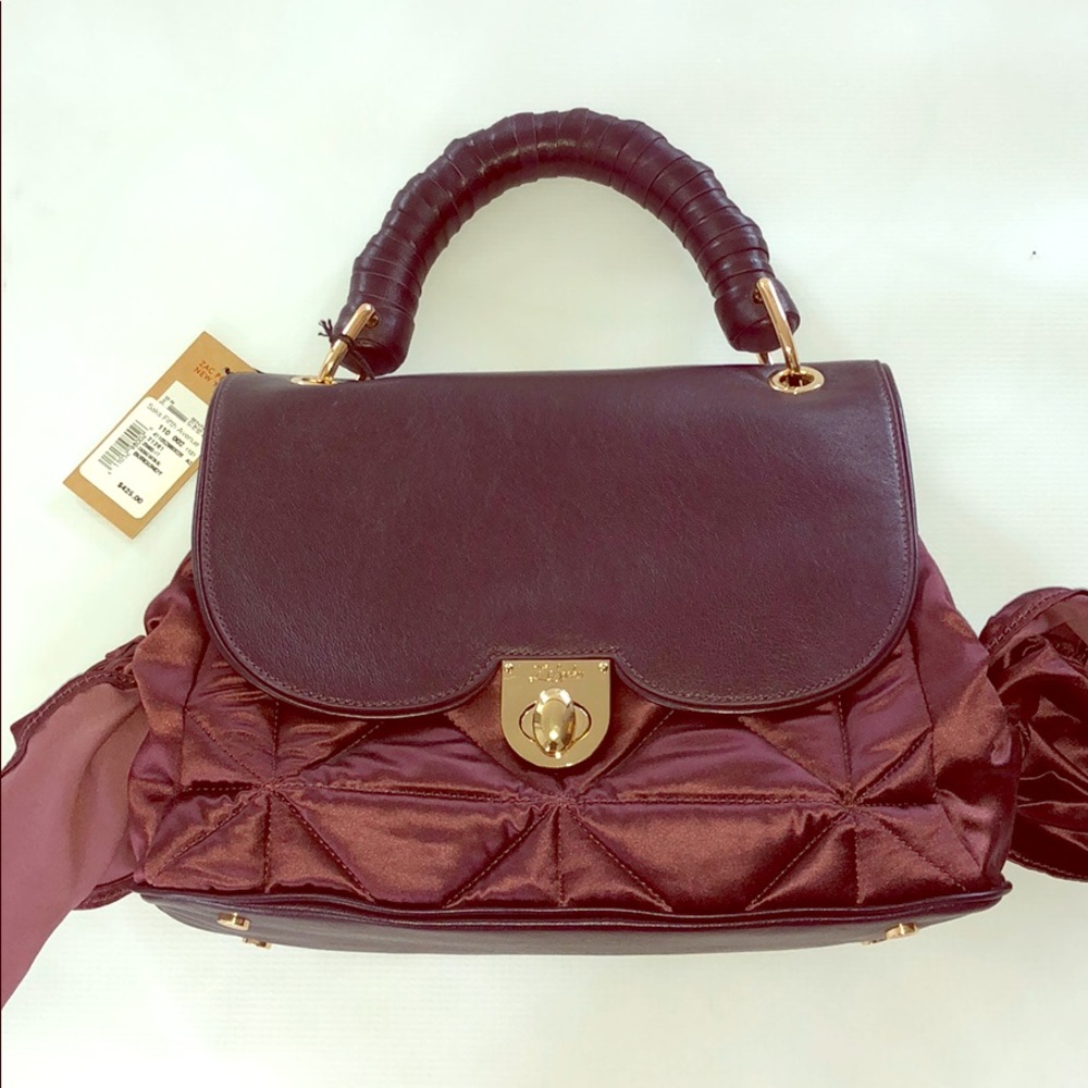 Zac Posen Leather and Satin Satchel with Bows